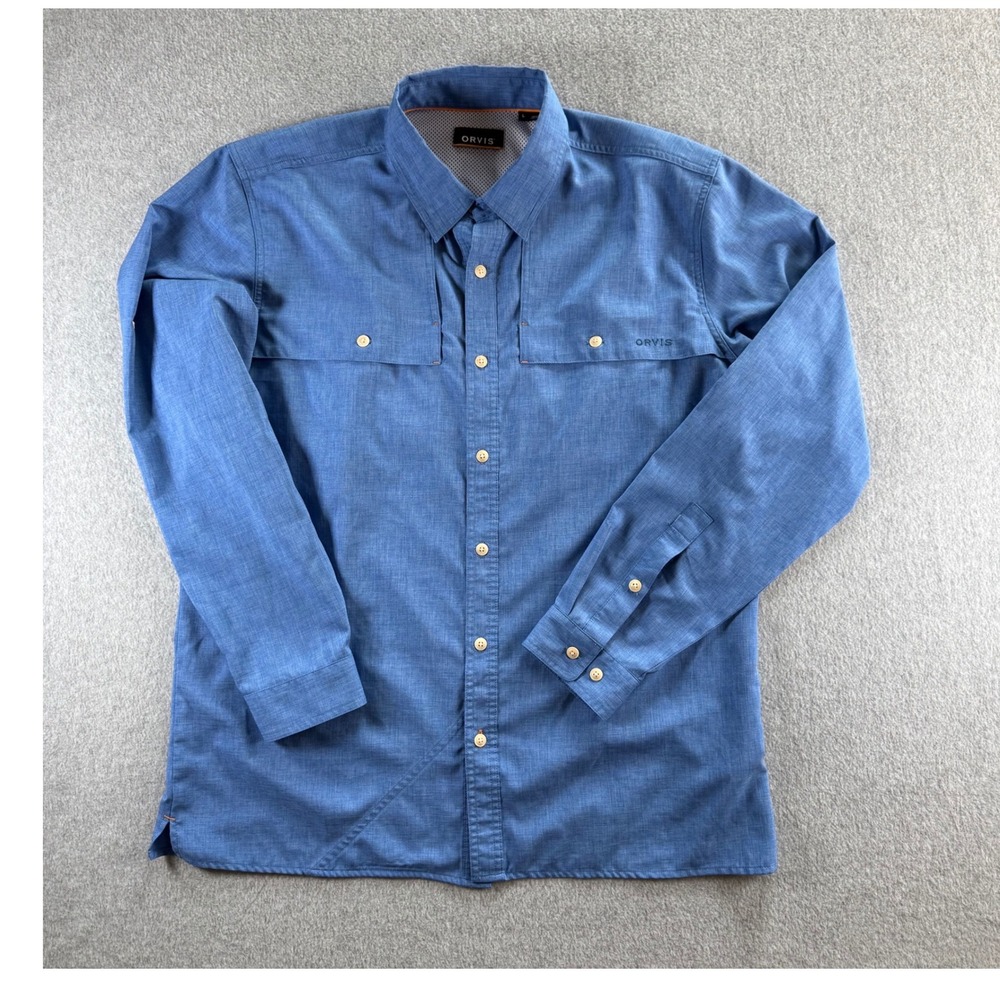 Orvis Mens Blue Long Sleeve Vented Fishing Shirt Large 295312 Roll Tab Hiking